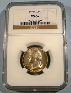 1948 NGC MS66 WASHINGTON QUARTER LIGHT RAINBOW TONE SILVER 25c MS 66 - Picture 1 of 4