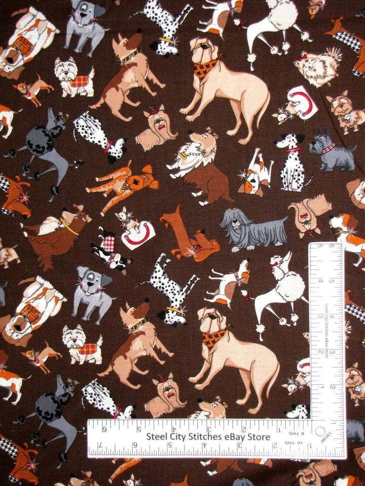 Tela Animal Perro Cachorro Cachorros Privilegiados Marrón C5785 Algodón Benartex Por Yarda Foto 1 de 1