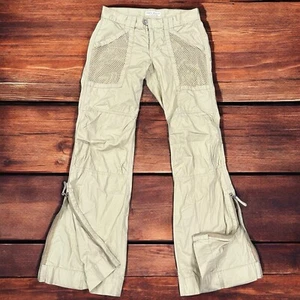 Tommy Hilfiger Y2K Khakis Cargo Fishnet Zip Flare Pants Sz 1 XS Gorpcore Grunge - Picture 1 of 11