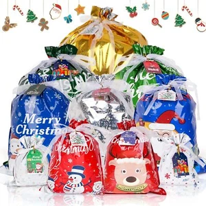 Christmas Drawstring Gift Bags 30 Packs Wrapping Gift Bags with Colorful Tags... - Picture 1 of 7