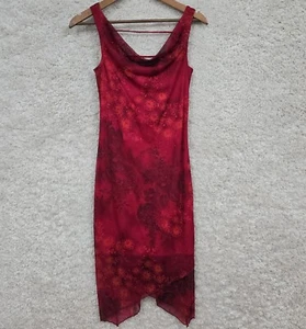 Vtg Byer Too Small Red Asymmetrical Floral Midi 90s Y2K Fairy Whimsical Feminine - Picture 1 of 11