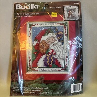Imagen/almohada I Believe in Santa #83396 Bucilla 1996 contada punto de cruz nueva Foto 1 de 4