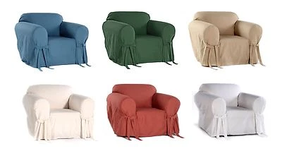 100% Cotton Duck Washable Solid + Bow Tie Round  Arm Chair Slipcover - Image 1 of 2