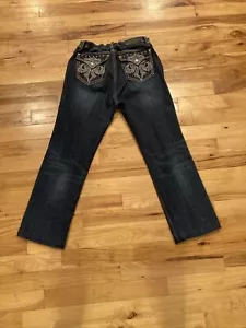 LA Idol Jeans Boot Blue Denim Embroidered Pockets Womens TAG 17 Fits 34 x 29 - Picture 1 of 12