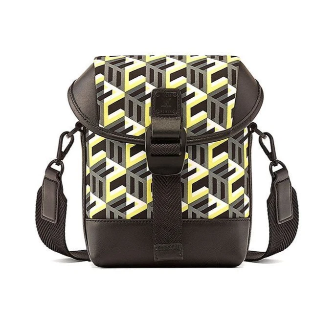 MCM Cubic Logo Nylon Small Crossbody Pouch Yellow Brown