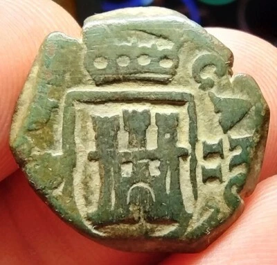 1680 Spanish 2 Maravedis Charles II PIRATE TREASURE Colonial Era PORTRAIT Cob - Image 1 of 4