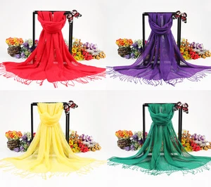 New Chiffon Tassel Scarf Oblong Women's Fashion Style Lady Shawl Girls Stole M40 - Picture 1 of 15