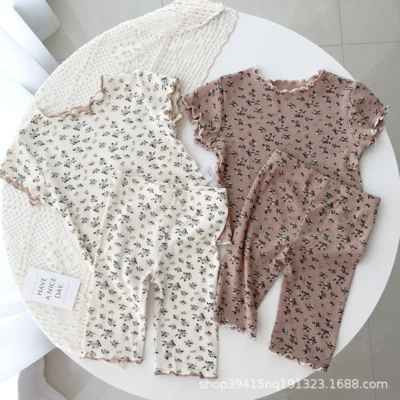 Summer Girls Outside Short-sleeved Floral Suit Baby Summer Two-piece Set - Image 1 of 4