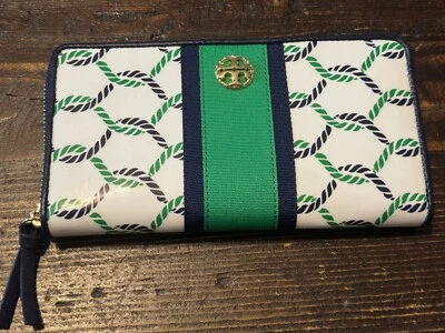 Bolso de Mano Tory Burch Mujer Isla Cuerdas Estampado Charol Cremallera Cartera Continental Foto 1 de 4