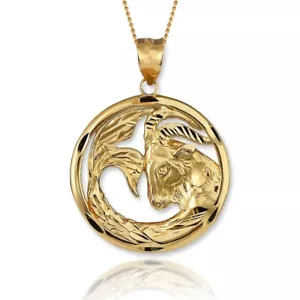 Capricorn Zodiac Gold Goat Round Pendant 10k & 14k DC - Astrology Jewelry - Picture 1 of 22
