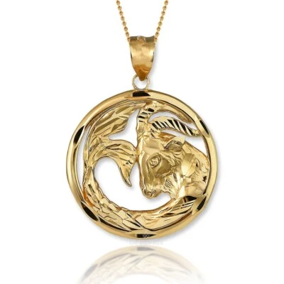 Capricorn Zodiac Gold Goat Round Pendant 10k & 14k DC - Astrology Jewelry - Image 1 of 4