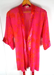 Sophia By Delicates Kimono Robe Womens Semi Sheer Satin Trim Orange Pink Small - Picture 1 of 6