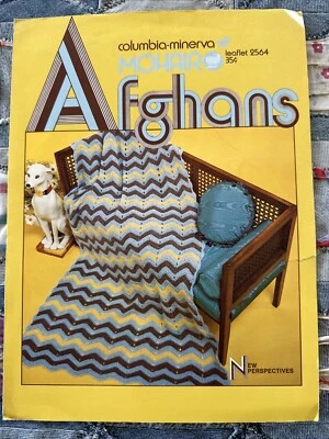 Columbia Minerva Mohair Afghans Knit Crochet Pattern Leaflet 1972 New Perspectiv - Image 1 of 4