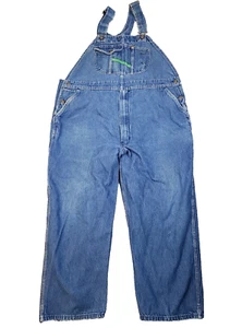 VTG KEY Overalls Men's 48x28 Blue Denim Carpenter Workwear Bib Farmer Barn Jeans - Picture 1 of 11