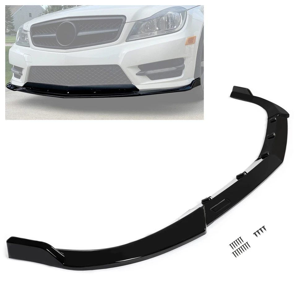 Gloss Black Front Bumper Lip Splittle For Mercedes Benz W204 Sport C Class 08-14 Foto 1 de 4