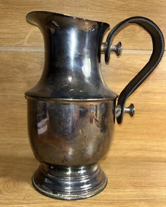 Vintage Silver Plated Water Pitcher Wide Lip Leather Handle Unbranded - Picture 1 of 10