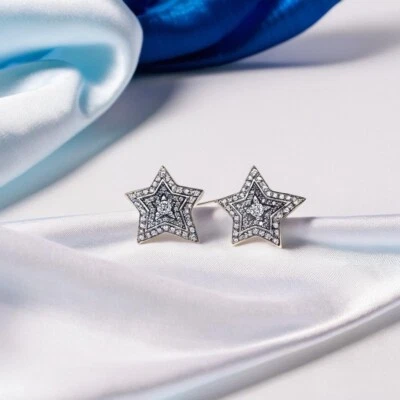 Celestial Star Silver Stud Earrings Sparkling Fashion Zirconia Jewellery Gift UK - Image 1 of 4