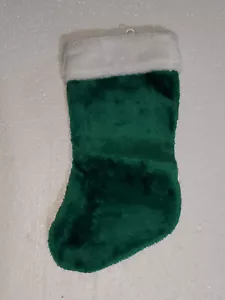 Calza natalizia bordo pelliccia sintetica verde e bianco peluche 13 pollici - Foto 1 di 3