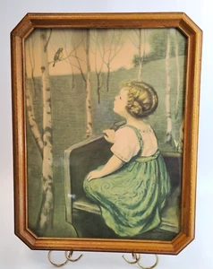 1920s Framed Lithograph Simon Glucklich "Spring Song" 17x13" Borin Girl & Bird - Picture 1 of 12
