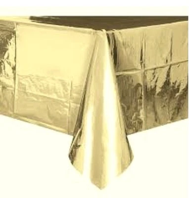 Gold Foil Party Plastic Tablecloth Shiny Disposable Rectangle Table Cove Wedding - Image 1 of 4