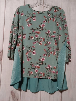Cameo Appearance Shirt Ladies 1x Turquoise Pink Floral - Image 1 of 4