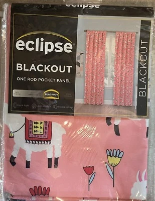 Eclipse Llama Drama Blackout Curtain One Panel 42”x63” Thermaback Coral Colorful - Image 1 of 4