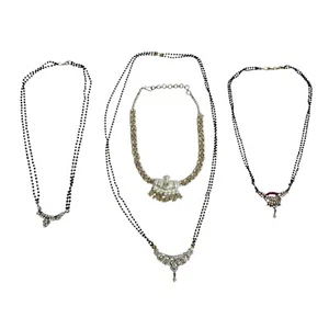 Silver & Gold Tone Black Seed Bead Mangalsutra Rhinestone Necklaces Indian Bride - Foto 1 di 19