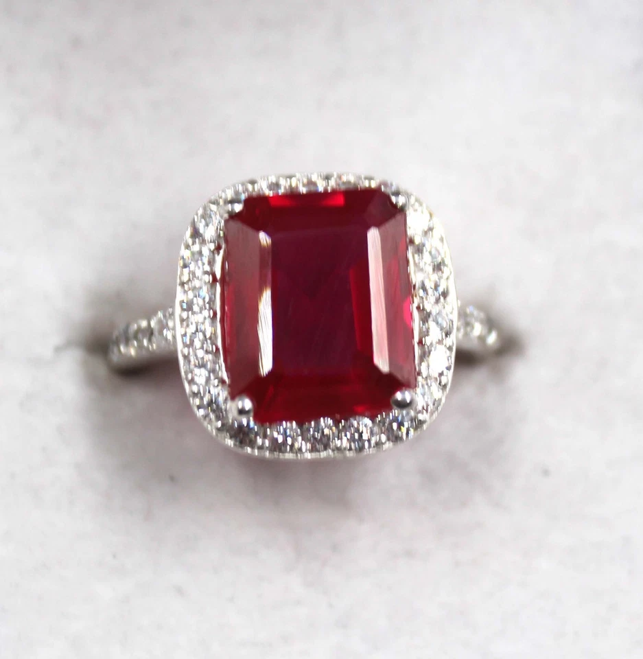 Anillo de gemas de plata maciza Birmania certificado rubí rojo 23,40 quilates tamaño 6,5 gemas 5NK Foto 1 de 4