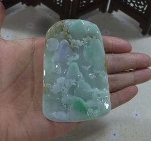 Cert'd Natural Type A 3 Color Jadeite Jade Big Landscape Pendant 4418 - Picture 1 of 8