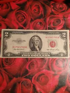 🇺🇸 1953 $2 Red Seal 🔴🦭 Tomb Stone Double Year Note (A17321768A) 1732-1768 - Picture 1 of 9