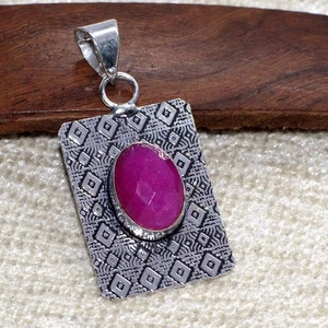Simulated Ruby 925 Silver Plated Handmade Pendant 1.5" Women Jewelry GW - Picture 1 of 3