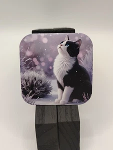 Handmade Glossy Magnet – Winter Cat Art – Snowy Tuxedo Cat Magnet - Picture 1 of 1