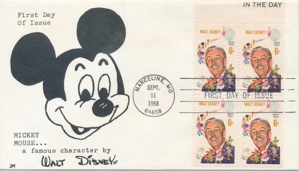 #1355 Mail Early in the Day Block Walt Disney JN cachet First Day cover Mickey - Image 1 of 1