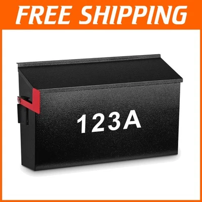 Rust-Proof Wall Mount Mailbox with Flag & Number Stickers - Large Capacity Black - Image 1 of 4