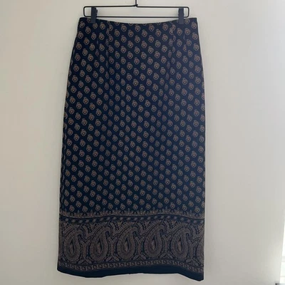 Vintage Briggs Midi Pencil Skirt 14 Black Brown Paisley Whimsigoth Cottagecore - Image 1 of 4