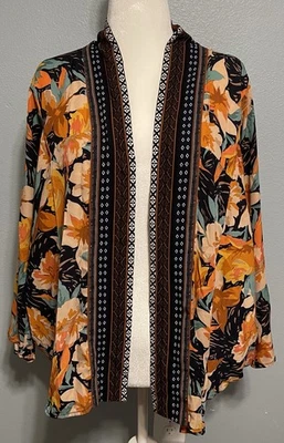 Umgee Women’s Cocoon Kimono Cardigan Orange Floral Festival Layering Boho Small - Image 1 of 4