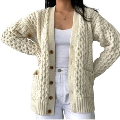 New Brandy Melville Cream Wool Knit Chunky Oversized Cardigan Sweater SZ One Siz - Image 1 of 4