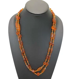 Neiger Bros. 29" Pressglas Halskette Bernstein Orange Farbig Handgeknüpfte Perlen - Bild 1 von 9