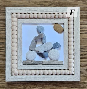 Lake Erie Beach Pebble Art MOTORCYCLE Picture Coastal Decor Sea  - Picture 1 of 1