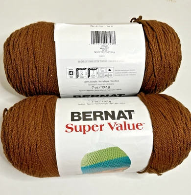 Bernat Super Value Solid Knitting Crochet Yarn 2 WALNUT BROWN Lot 426yds each - Image 1 of 4