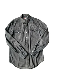 Levi's Denim Shirt Men’s Small Charcoal Grey Pearl Snap Button Western - Picture 1 of 11