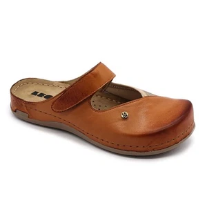 LEON 953 Leder Slipper Damen Sandale Clogs Pantoletten Pantoletten Hausschuhe Schuhe, braun - Bild 1 von 4