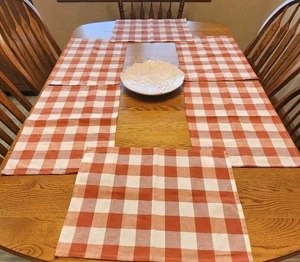 Fall Placemats Pumpkin Colored Plaid 100% Cotton 20x14.5" 6pc - Picture 1 of 12