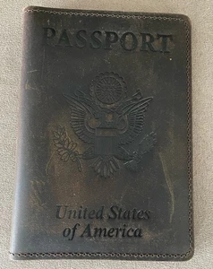 US Leather Passport Book Cover - Thin American Travel Brown Vintage New - Picture 1 of 3