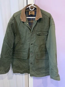 Vtg ID Wear Canada Chore Coat Sz M Cotton Leather Collar Army Green Very Nice! - Picture 1 of 12