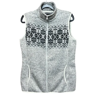 Chaleco polar Eddie Bauer para mujer gris azteca cremallera completa chaqueta sin mangas M Foto 1 de 4