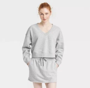 Damen French Terry Sweatshirt mit V-Ausschnitt - JoyLab grau meliert XXL - Bild 1 von 6
