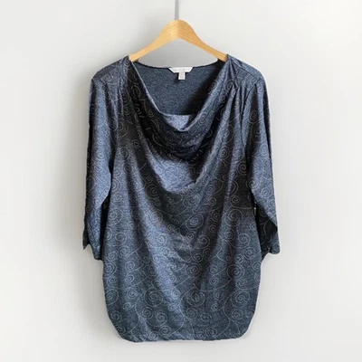 1X Pullover Laura Ashley tejido elástico negro plata mangas 3/4 túnica apresurada Foto 1 de 4