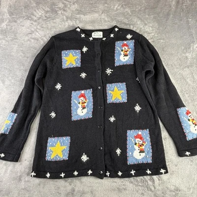 Quacker Factory Sweater Womens Medium Snowman Star Christmas Cardigan Winter - Image 1 of 4