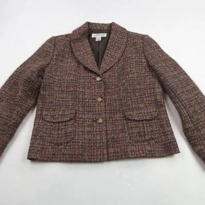 Chaqueta Orvis Mujer 12 Manga Larga Botón Frontal Marrón Bolsillos a Cuadros Foto 1 de 4